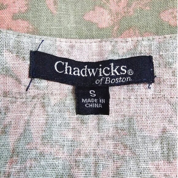 Chadwicks of Boston Green Floral Linen Blend Pleated Sleeveless Midi Dress Sz S - Picture 7 of 9